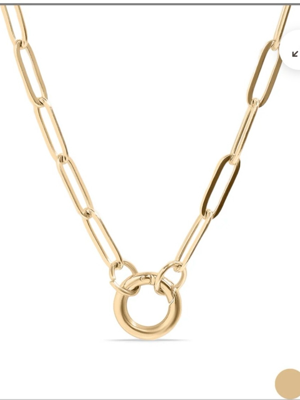 Gold Tone Paperclip Link Necklace with O-Ring Pendant